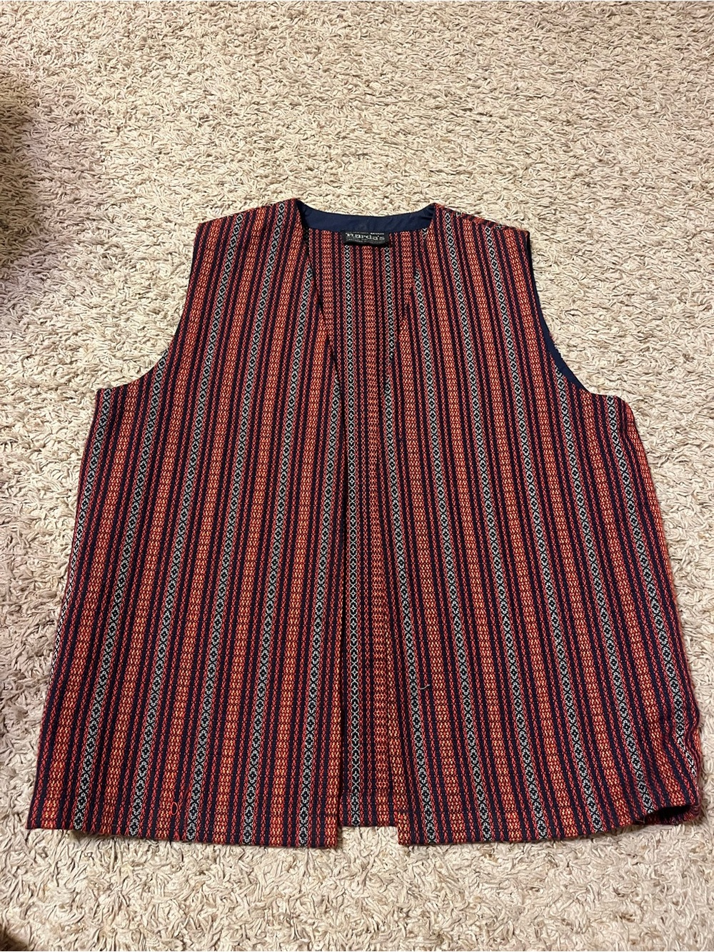 Red Striped Sleeveless Open Front Vest